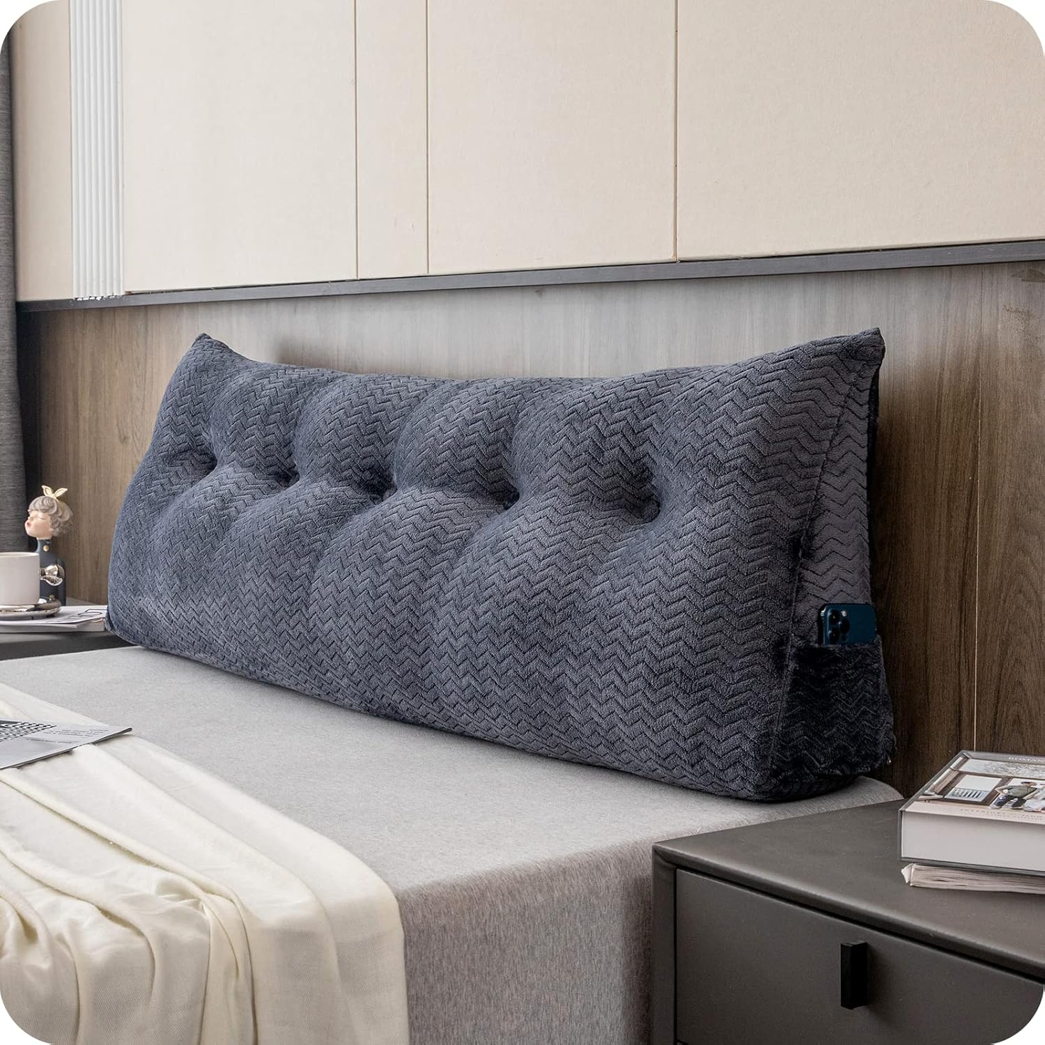 Large Bolster Triangular Headboard Wedge Backrest Positioning Support Bed Rest Reading Pillows Headboard Wedge Pillows for Day Bed with Removable Cover