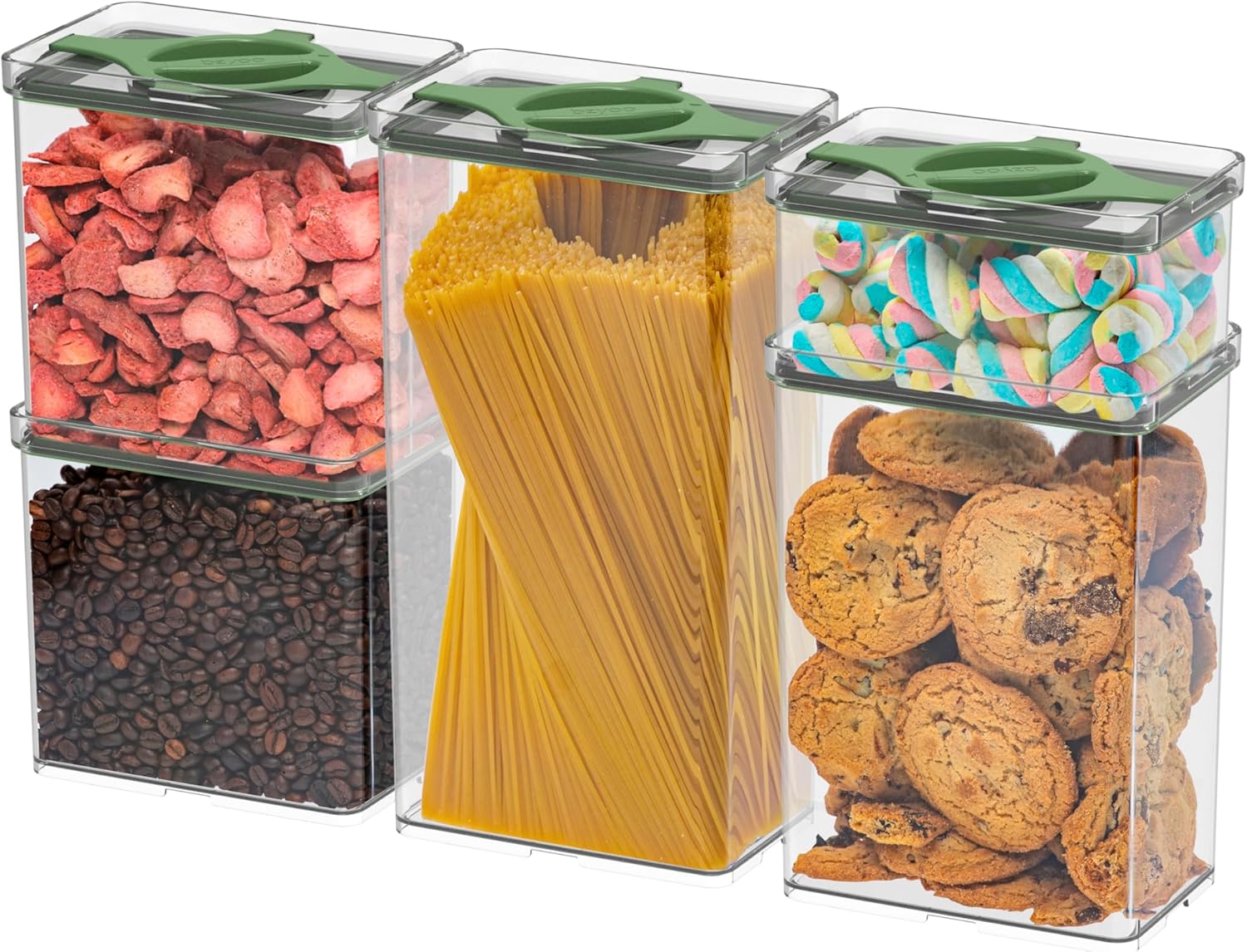 5-Piece SAN Airtight Pantry Storage Container Set, Leakproof Twist-Lock Lids, BPA-Free Stackable Canisters for Sugar, Flour, Pasta, Cereal & Snacks (0.8qt, 1.9qt ×2, 3qt, 4qt)