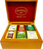 Twinings of London 6 Slot Wood Chest Gift Set Tea Variety Sampler, 60 Count (10 of Each Flavor - Green, Earl Grey, English Breakfast, Lemon & Ginger, Peppermint, Irish Breakfast)
