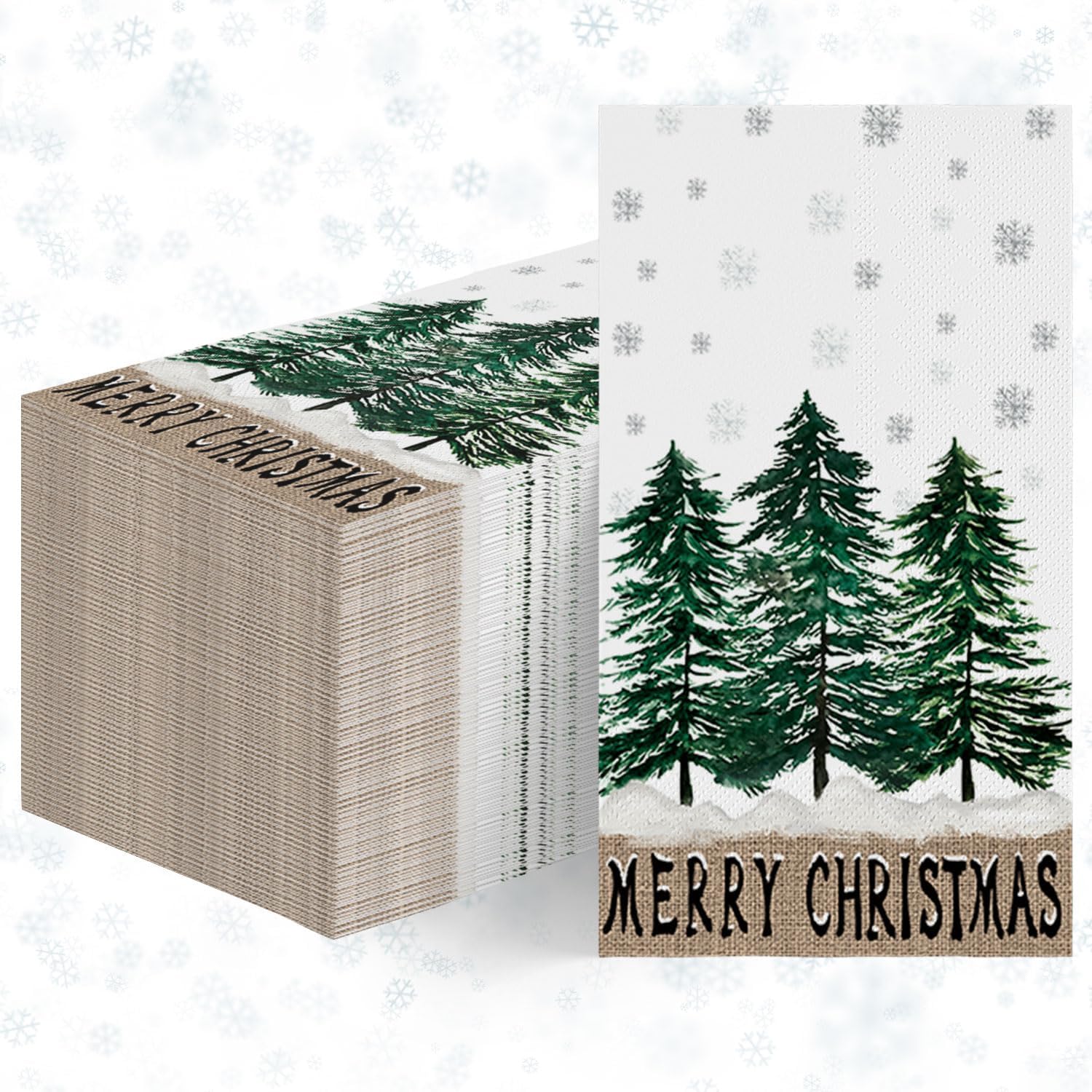 Horaldaily 100 Christmas Disposable Paper Decorative Guest Napkins, Christmas Pine Tree Snow Hand Towel for Party Lunch Dinner Kitchen Bathroom