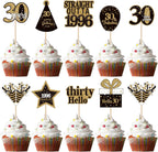 36PCS Happy 30th Birthday Cupcake Toppers Double Sided Black Gold Thirty Hello 30 Straight Outta 1996 Cupcake Picks 30 Fabulous Cheers to 30 Years Cake Decorations for 30th Birthday Party Supplies