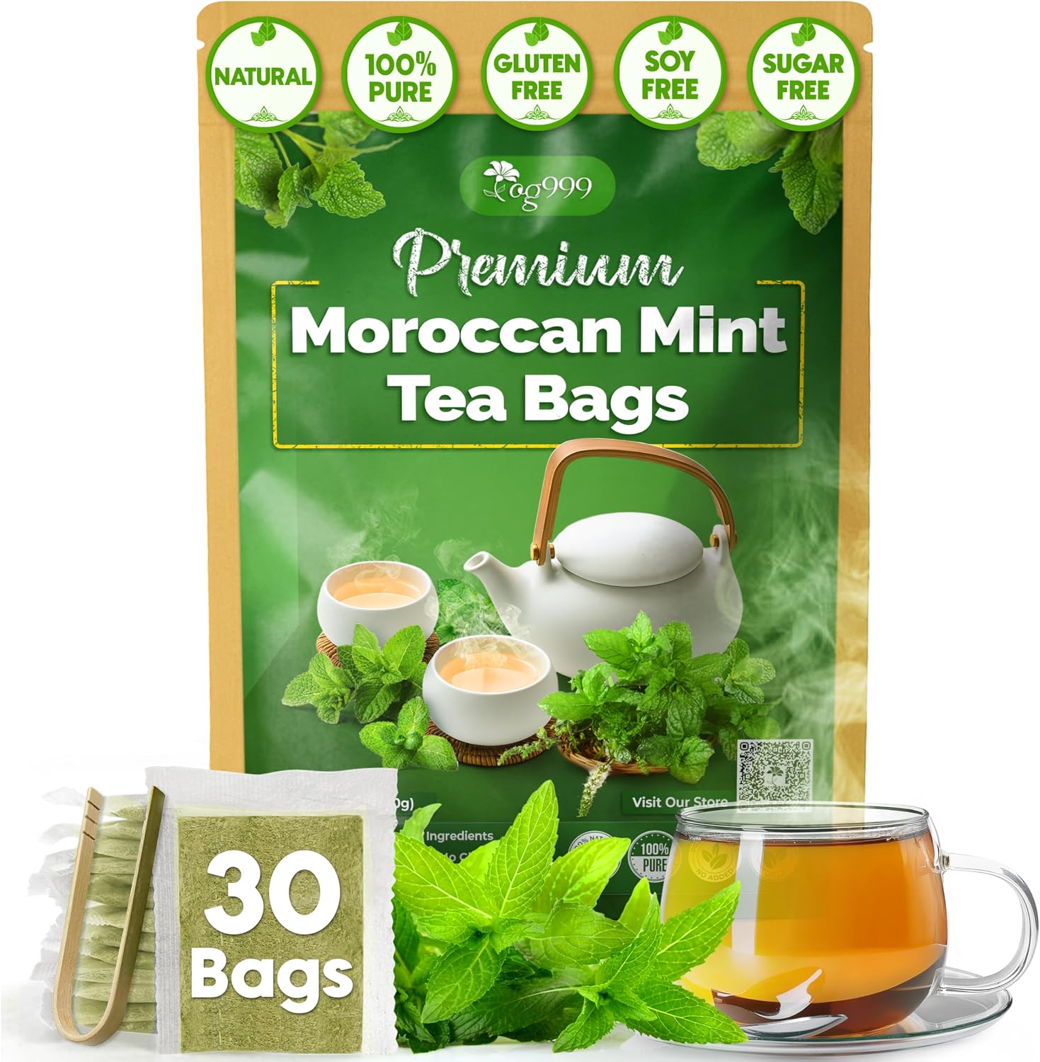TOG999, Premium Moroccan Mint Green Tea | 30 Tea bags | Traditional Green Tea with Spearmint – Refreshing Flavor, Premium Quality Herbal Blend. Gluten-Free. Vegan