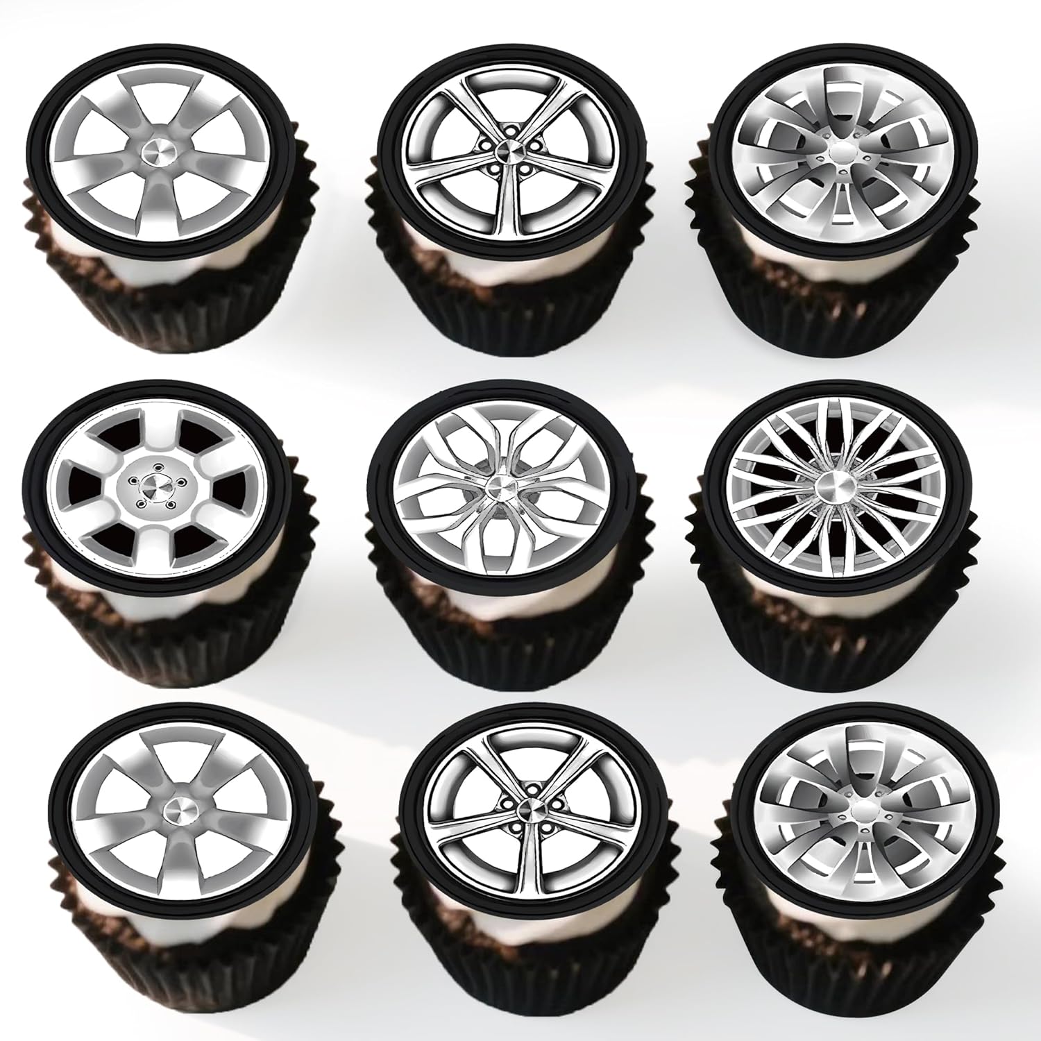 48Pcs Edible Tyre Dessert Cupcake Topper Racing Cars Wheels Theme Birthday Party Decorations Supplies