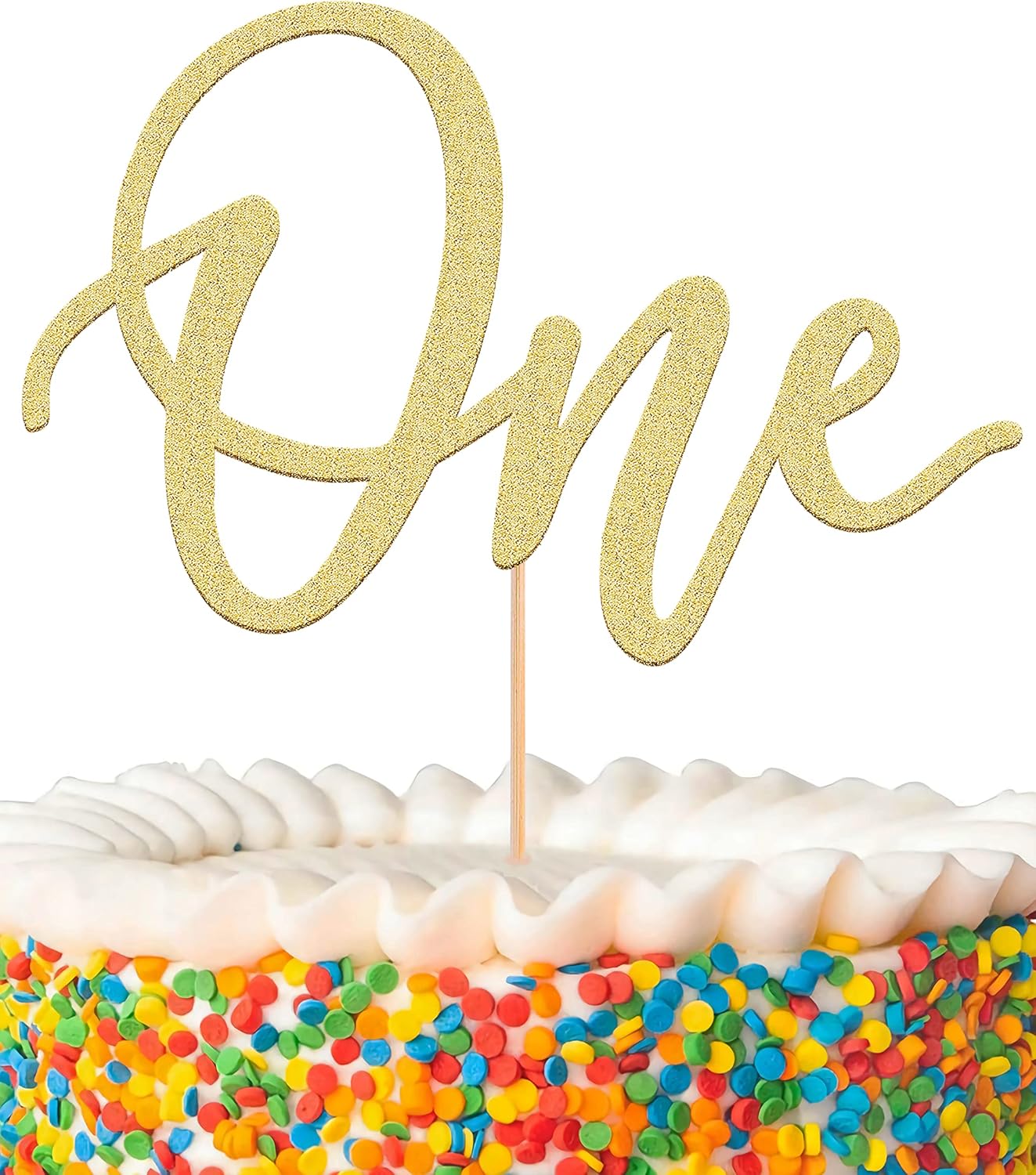 MYAMPED First Birthday Cake Topper - Glitter Gold One Sign 1st birthday Cake Decorating Supplies, Suitable for Baby Shower Favors, Gender Reveal, Baby Birthday Party or Baby Photo Booth Props