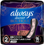Always Discreet Boutique Incontinence Panty Liners for Bladder Leaks, Size 2, Very Light Absorbency, Long Length, 96 Count (3 Packs of 32)