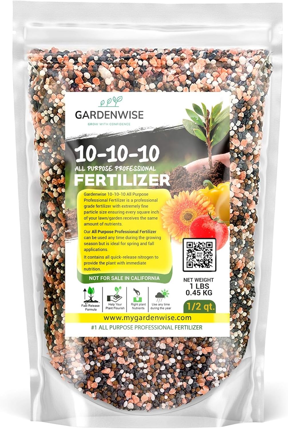 10-10-10 Plant Fertilizer Slow Release - 10 10 10 All Purpose Granular Garden Fertilizer for Vegetables, Tomato, Arborvitae, Shrubs, Rose, Flowers, Fruit, Fig Trees (1/2 Quart)