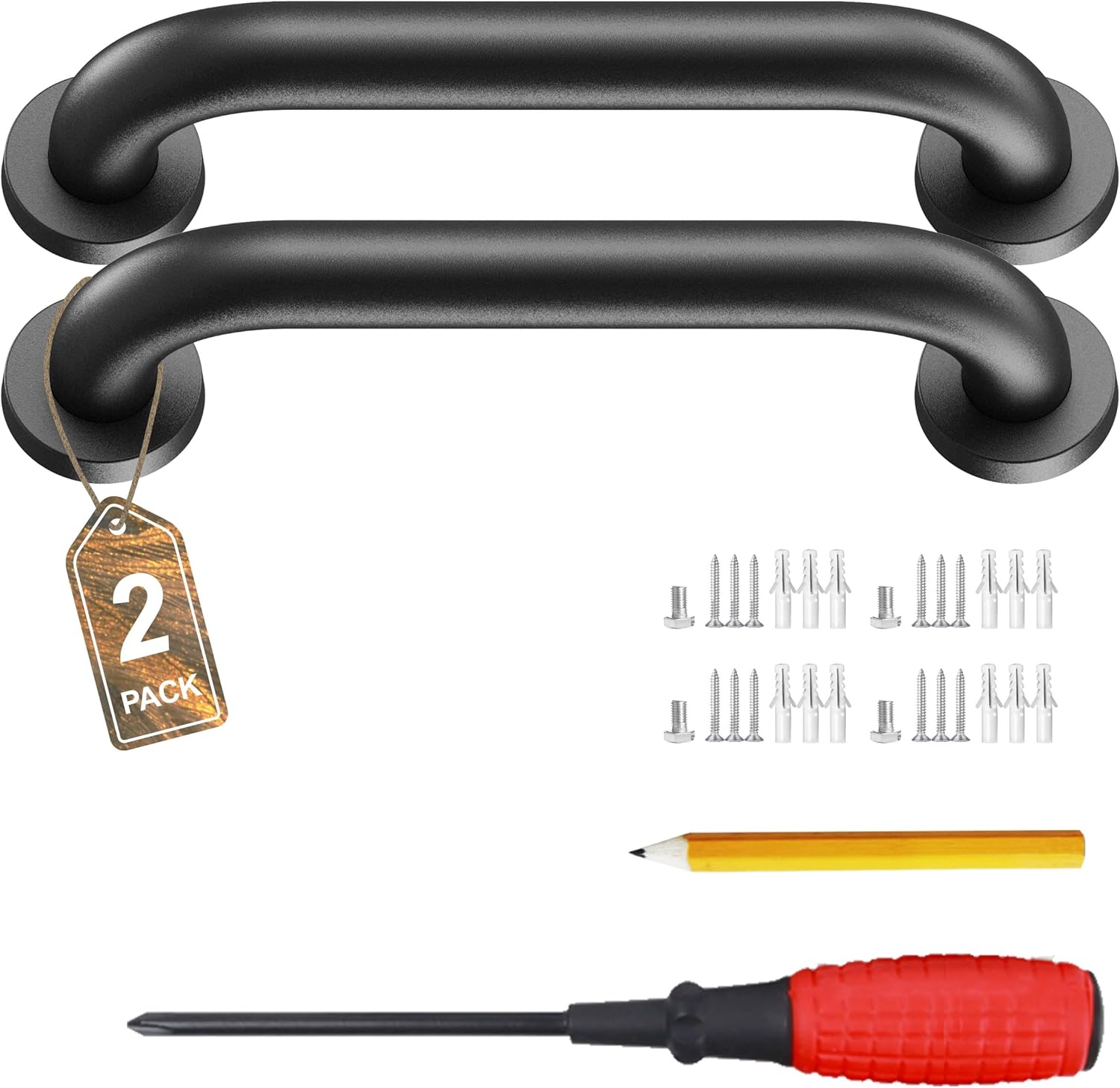 12" Stair Handrail, Wall-Mounted Safety Grab Bar for Indoor & Outdoor Steps, Rustic Pipe Design, Black ((2 Sets))
