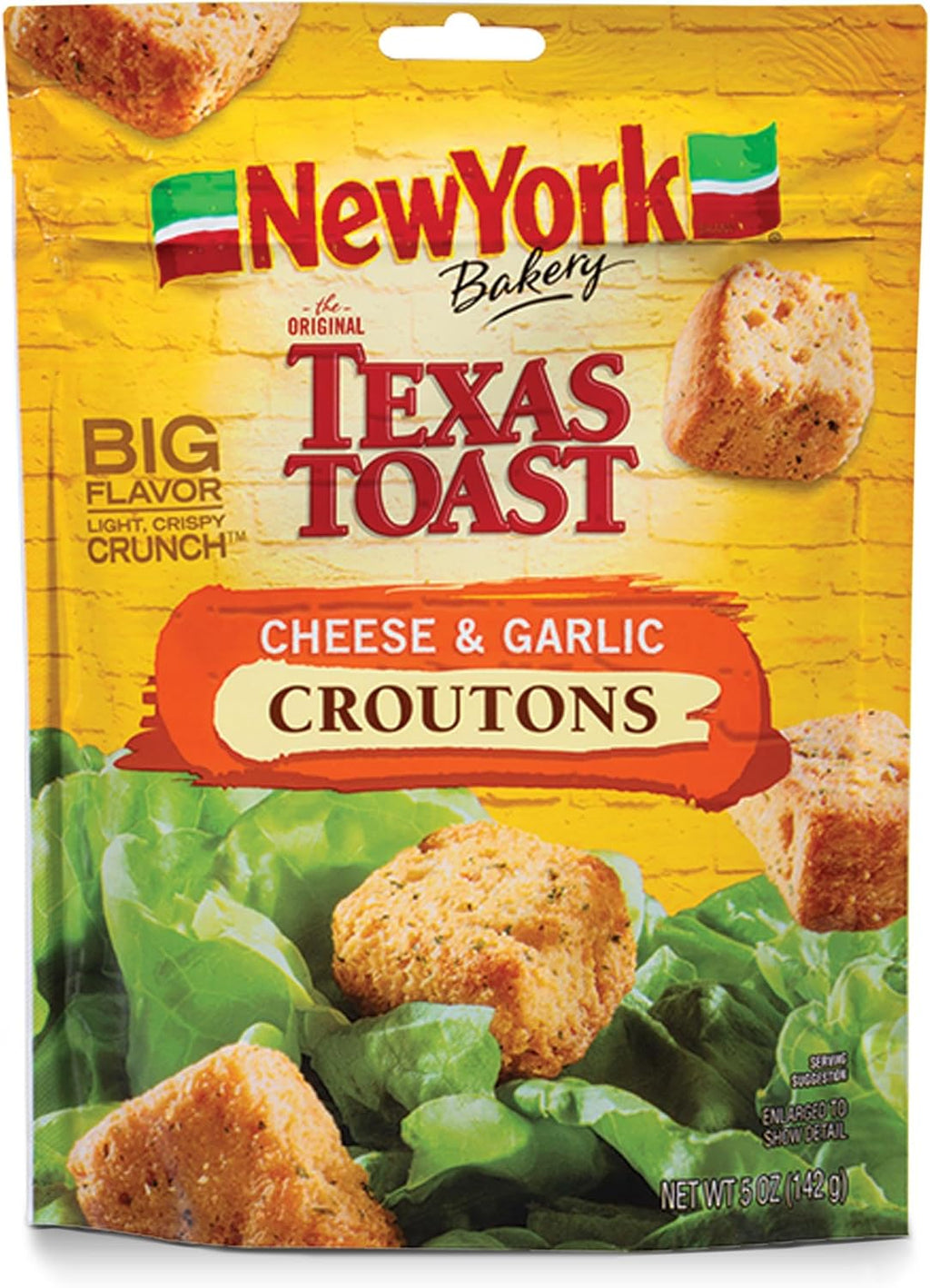New York Bakery Texas Toast Cheese and Garlic Croutons, 5 oz. Resealable Bag, Hearth-Baked with Garlic and Romano, Topping for Soup, Salad, Pasta and More