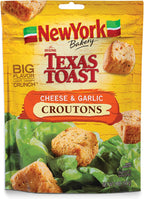 New York Bakery Texas Toast Cheese and Garlic Croutons, 5 oz. Resealable Bag, Hearth-Baked with Garlic and Romano, Topping for Soup, Salad, Pasta and More
