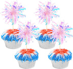 30 PCS Foil Firework Cupcake Toppers Sparkle Tinsel Cupcake Picks Happy Birthday Cake Toppers Drink Stirrers Cocktail Food Fruit Toothpicks for Baby Shower Wedding Party Decorations Supplies Pink