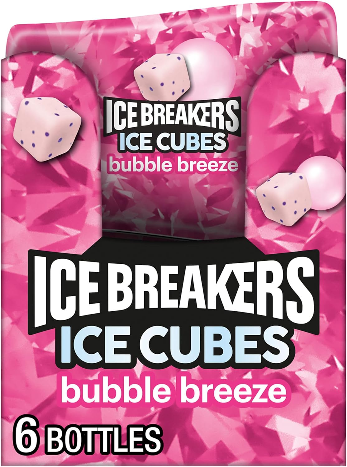 ICE BREAKERS Ice Cubes Bubble Breeze Flavored Sugar Free Chewing Gum Bottles, 3.24 oz (6 Count, 40 Pieces)