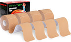 Kinesiology Tape Precut Strips - 4 Rolls Beige (2"x16.4ft) - Waterproof K Sports Tape for Muscle Support, Easy Application, Breathable & Latex Free