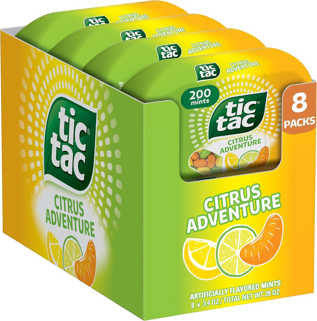 Tic Tac Citrus Adventure, On-the-Go Pocket-Sized Mints, 200 pieces, Bulk 8 Pack, 3.4 oz Each
