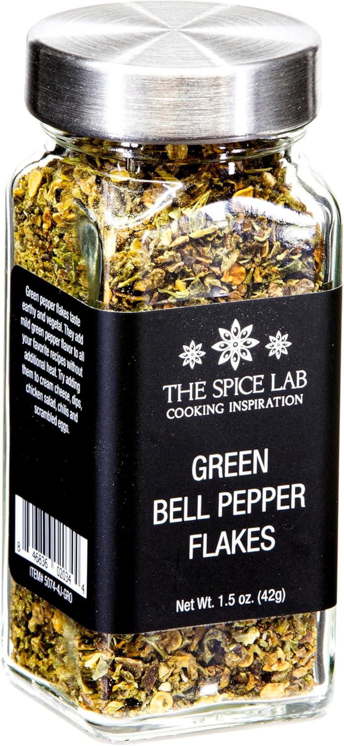The Spice Lab Green Bell Pepper - Sweet Dehydrated Green Bell Pepper Flakes - French Jar - Kosher Vegan Seasonings - Great for Pizza Seasoning or Taco Seasoning – 5074
