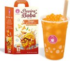O’s Bubble Peach Green Tea – DIY Boba Kit with 3 Peach Syrup Packs & 3 Mango Popping Boba – Make Fruity Bubble Tea at Home – 3 Servings Included (Mango Green Tea)