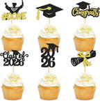24pcs Glitter Black Golden 2026 Graduats Diploma Cupcake Toppers Class of 2026 Grad Cap DONE Cupcake Picks Cake Decorations for 2026 Graduation Theme Party Supplies