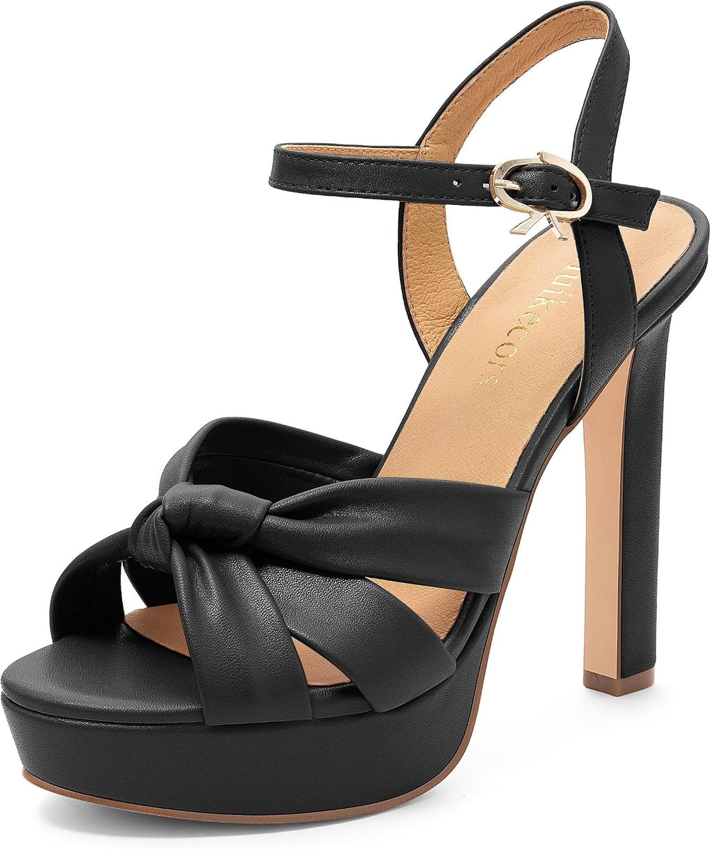 Women's Platform Heels Sandals Ankle Strap Round Open Toe High Heeled Sandals Slip On Stiletto Slides Dress Party Wedding Shoes
