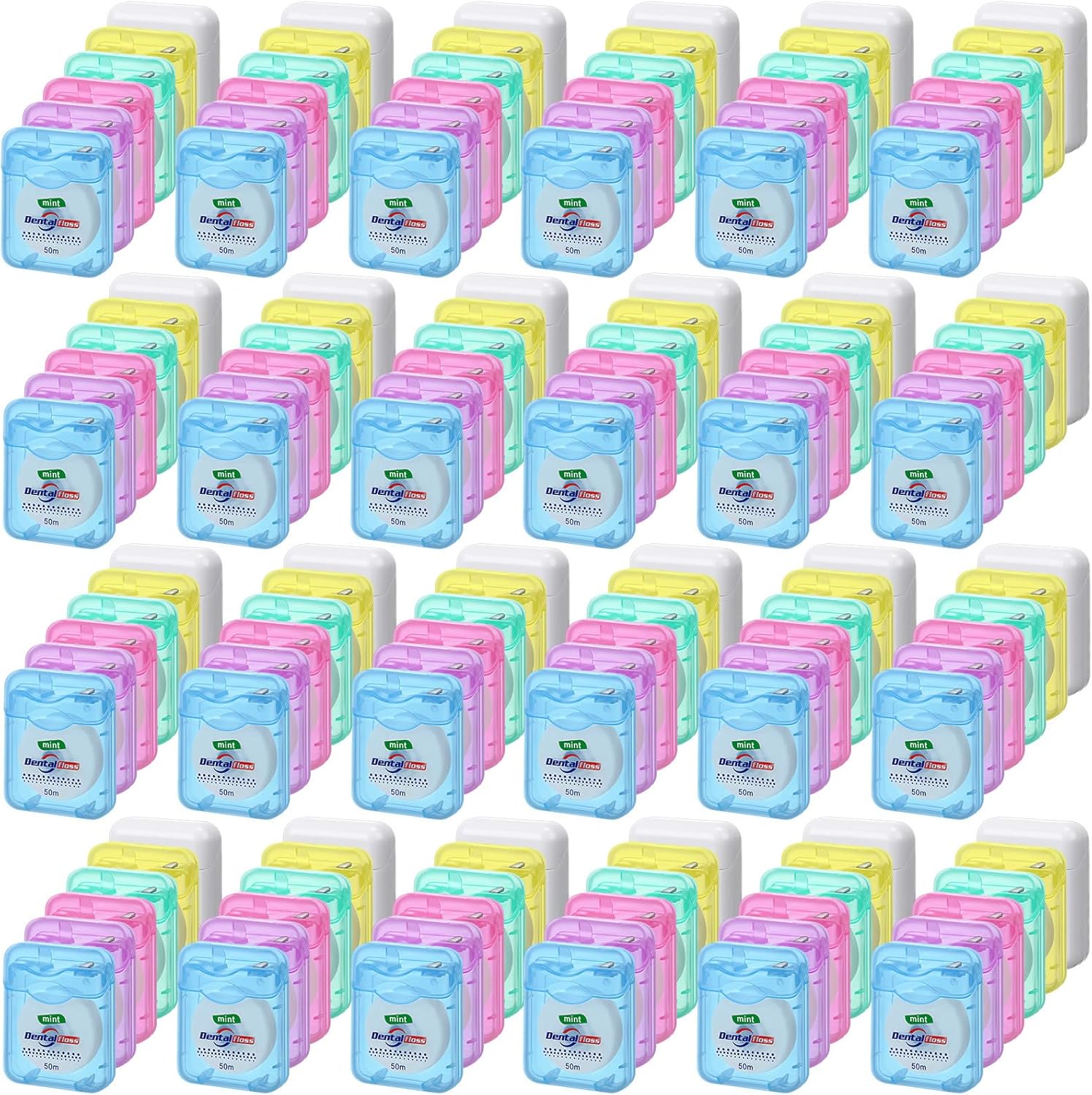 Geiserailie 72 Pack Dental Floss Bulk Mint Flavored 50m Each Travel Dental Floss Waxed Oral Care for Teeth and Gum Protection(Multicolor)