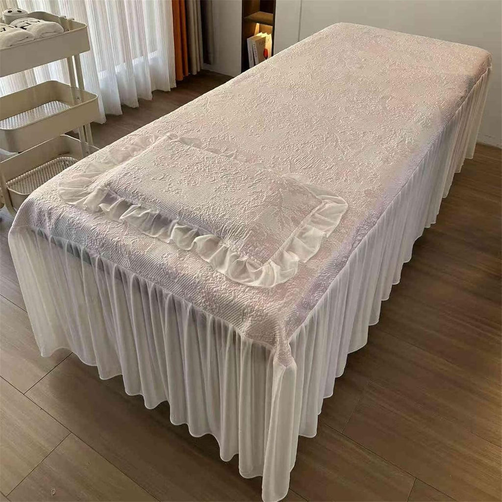Massage Table Skirt with Hole,Beauty Massage Table Cover,Thickened Massage Linens, Massage Fitted Sheet, Massage Face Rest Cover with Hole,Sutiable for 75"X31.5" (Pink)