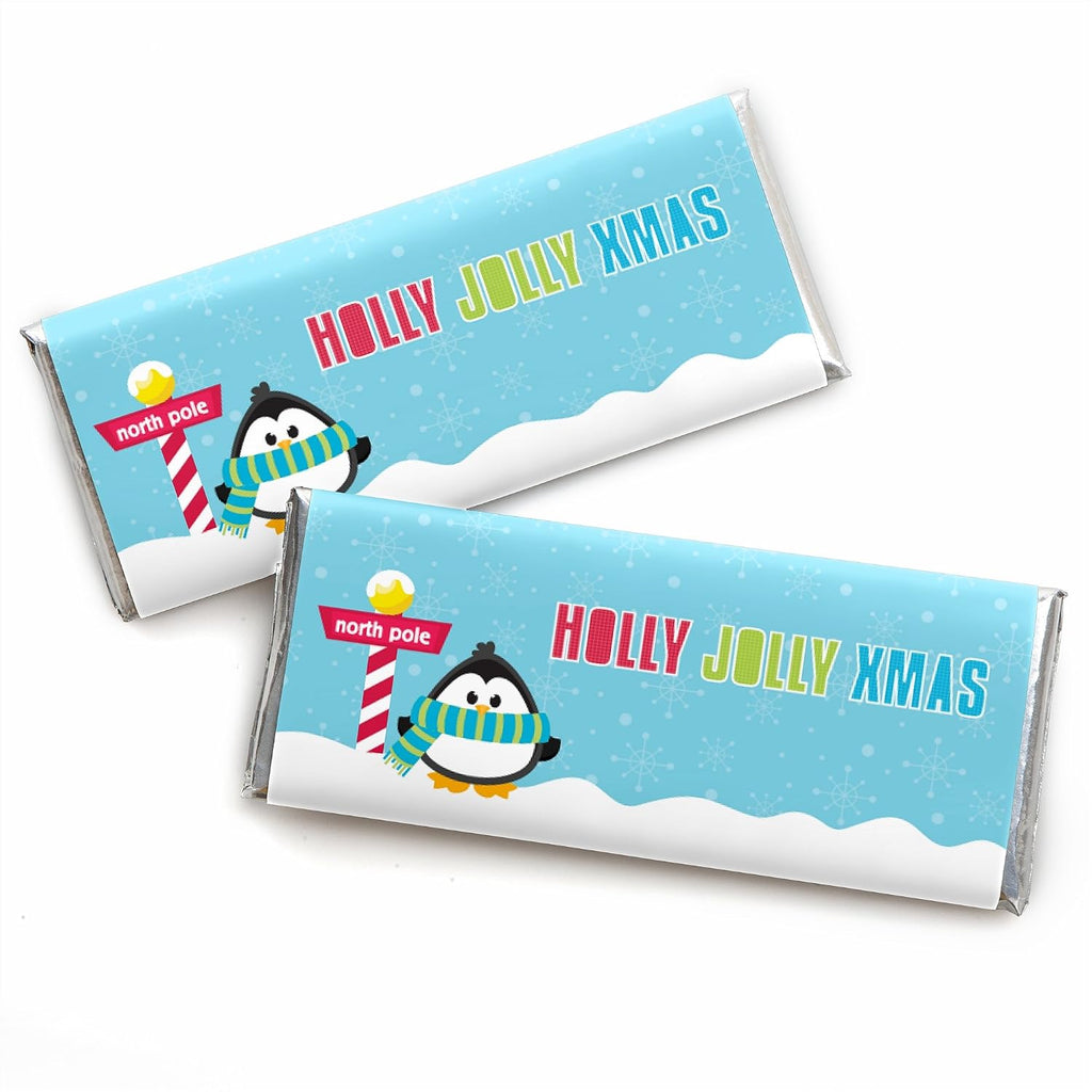 Big Dot of Happiness Holly Jolly Penguin - Candy Bar Wrapper Holiday and Christmas Party Favors - Set of 24