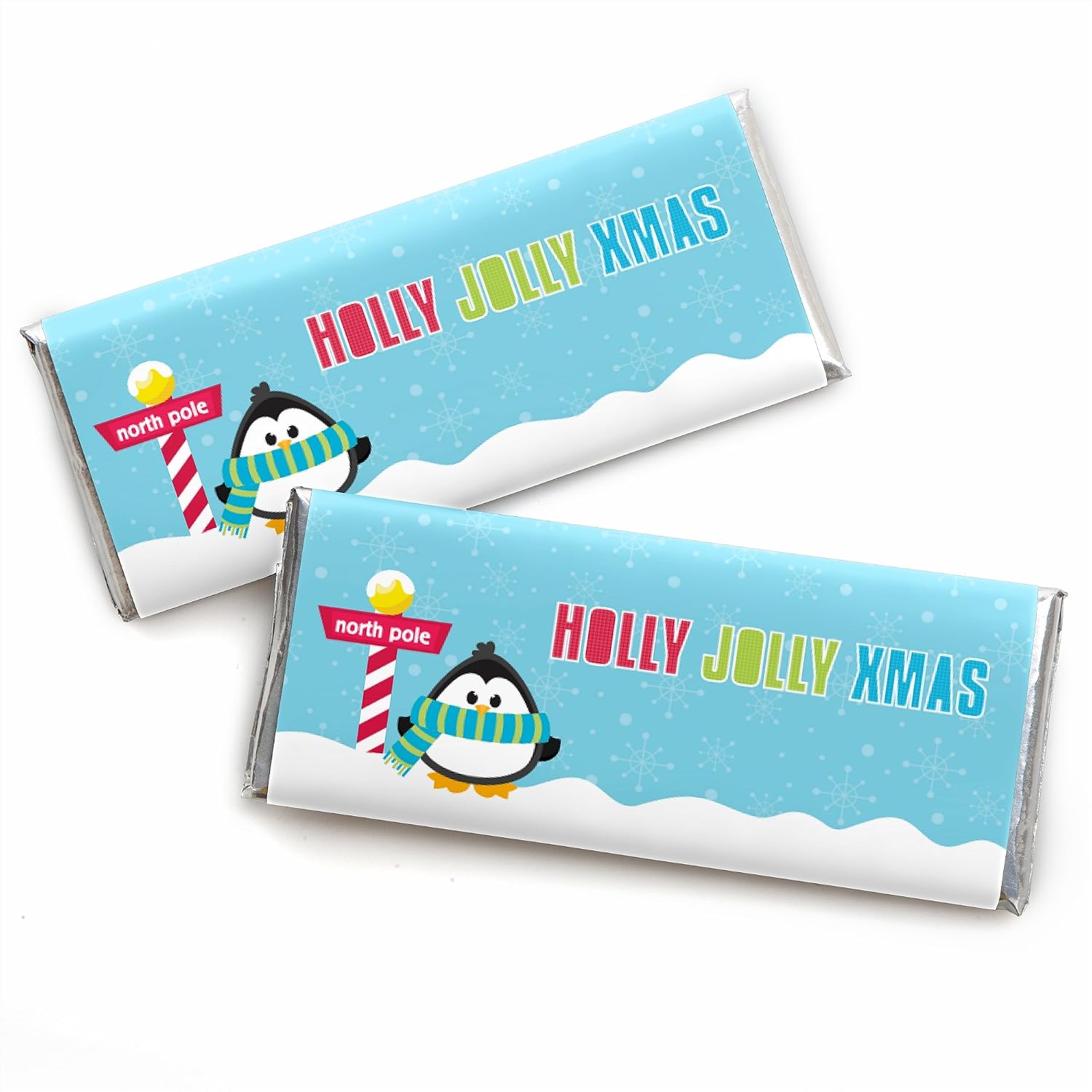 Big Dot of Happiness Holly Jolly Penguin - Candy Bar Wrapper Holiday and Christmas Party Favors - Set of 24