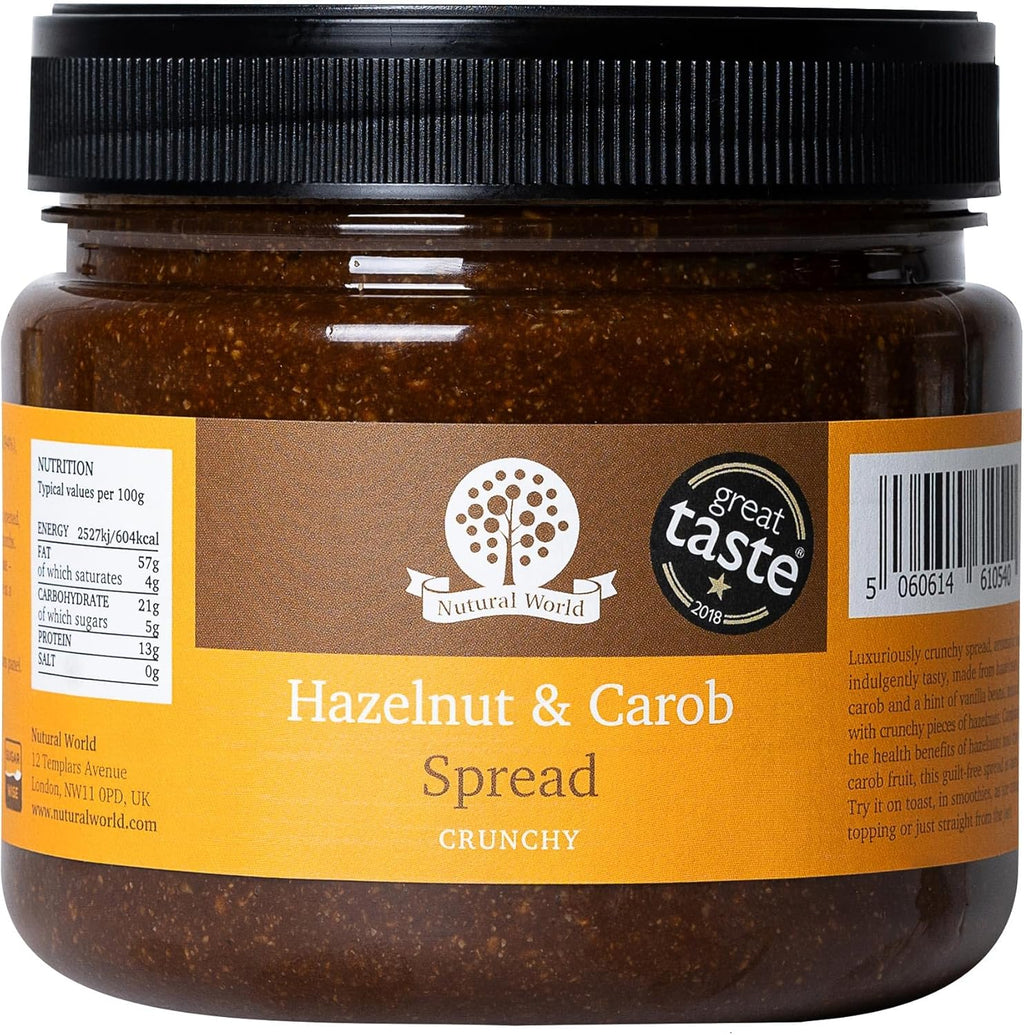 Nutural World - Crunchy Hazelnut and Carob spread 35 Oz (1kg) - Great Taste Award Winner