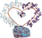 mookaitedecor Amethyst & Aquamarine Love Heart Crystal Tree with Rainbow Titanium Coated Rock Quartz Base Money Tree Ornament for Wedding Decoration Home Decor