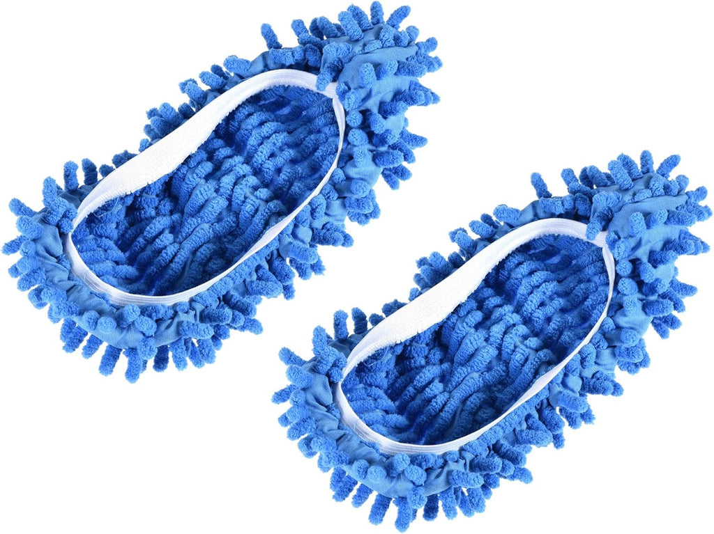 MECCANIXITY Washable Cleaning Shoes Cover Multifunction Chenille Duster Mop Slippers Foot Socks for House Floor, Pack of 2 Blue