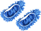 MECCANIXITY Washable Cleaning Shoes Cover Multifunction Chenille Duster Mop Slippers Foot Socks for House Floor, Pack of 2 Blue