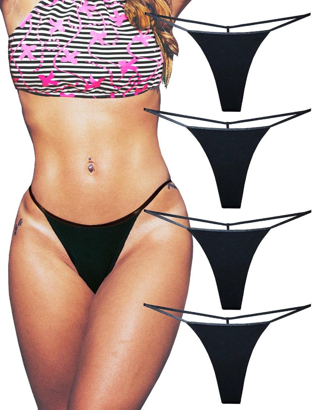 Cotton G String Thongs for Women T Back Gstring Underwear Seamless Panties Tangas Sexy 4 Pack Set