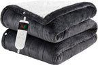 Electric Blanket Heated Throw, Soft Flannel 50"x60" Heating Blanket with 8 Hours Auto Off 10 Fast Heating Levels Machine Washable Sherpa Heated Blanket with Overheating Protection