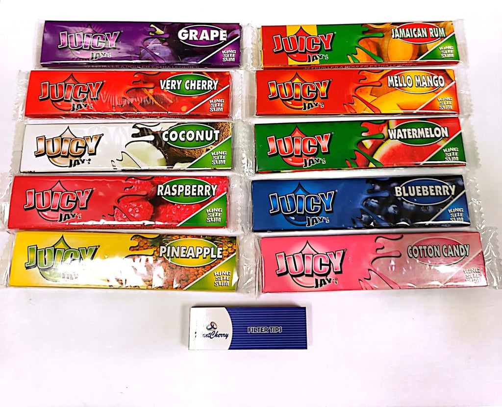 Juicy Jay's FLAVORED ROLLING PAPER KING SIZE SLIM - 10 BOOKLETS IN 10 FLAVORS