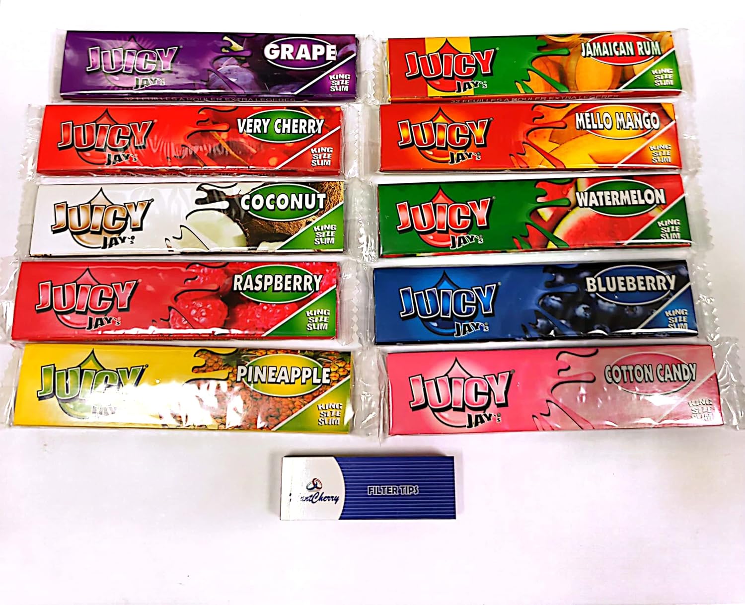 Juicy Jay's FLAVORED ROLLING PAPER KING SIZE SLIM - 10 BOOKLETS IN 10 FLAVORS