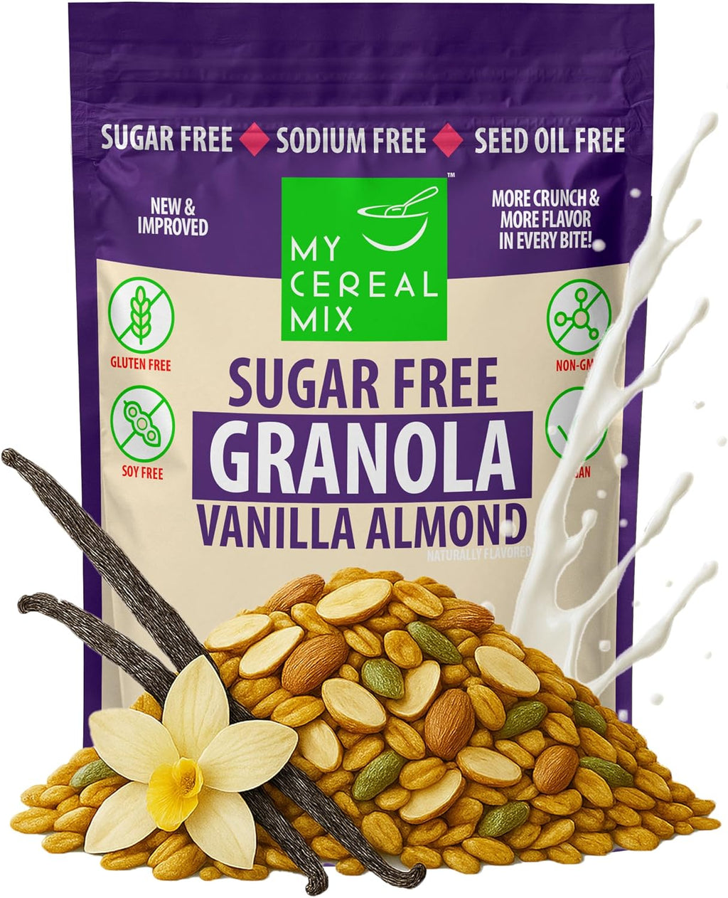 MyCerealMix Sugar Free Granola Vanilla Almond, Trial Size 10oz – Keto Friendly, Diabetic Approved, High Fiber Gluten Free Cereal, Monk Fruit Sweetened, Plant-Based Healthy Breakfast Snack