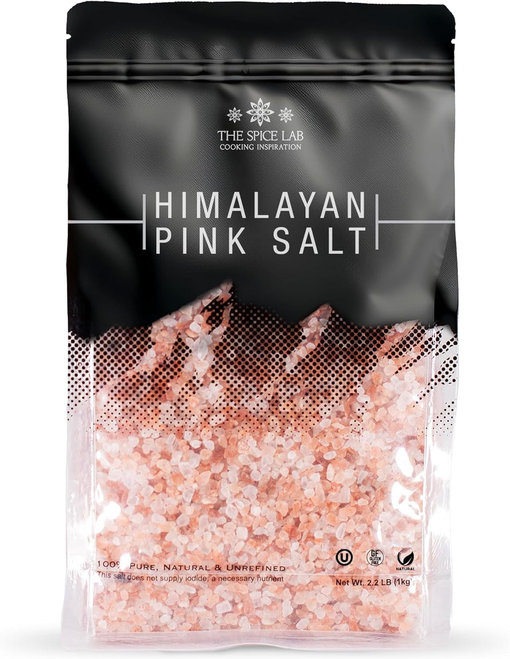 The Spice Lab Pink Himalayan Salt – Coarse Grain, 2.2 lb / 1 Kilo - Himalayan Pink Salt for Grinder Refill – Gourmet Pure Crystal – Kosher & Natural Certified