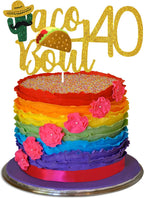 Taco Bout 40 Birthday Cake Topper - Fiesta 40th Birthday Party Glitter Taco Cactus Cake Supplies - Fabulous Forty - Mexican Summer Fiesta Party Decoration