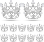 Funrous 12 Pcs Mini Crowns for Cake Topper Flower Bouquets Decor Metal Tiny Queen Cupcake Topper Crown Princess Decor Pearl Crystal Tiara for Wedding Bridal Birthday Party(Silver)