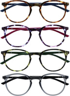 OPULIZE MET Reading Glasses for Women Men, Slim Round Frame with Spring Hinges and Scratch Resistant, Brown,Purple,Green,Grey +1.5 (Pack of 4)