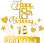 18th Birthday Cake Decorations, 18th Birthday Candles Cake Numeral Candles and Glitter Happy 18th Birthday Cake Toppers Set for Birthday Party Supplies (Gold)