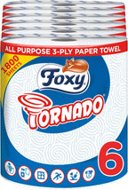 Foxy Tornado Kitchen Roll (Pack of 6) – Ultra Absorbent 3-Ply Kitchen Towel with Vortex Embossing – 300 Extra-Large Sheets Per Jumbo Roll (240 x 226mm) – Strong & Reliable – FSC® Certified