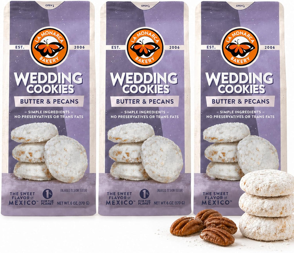 Mexican Wedding Cookies, 6 Ounce (Pack of 3), Buttery Cookies with Pecans and Dusted with Powdered Sugar by La Monarca Bakery