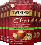 Twinings Spiced Apple Chai Black Tea Individually Wrapped Bags, 20 Count (Pack of 6), Sweet, Savoury Spices, Caffeinated, Enjoy Hot or Iced, 120 Teabags