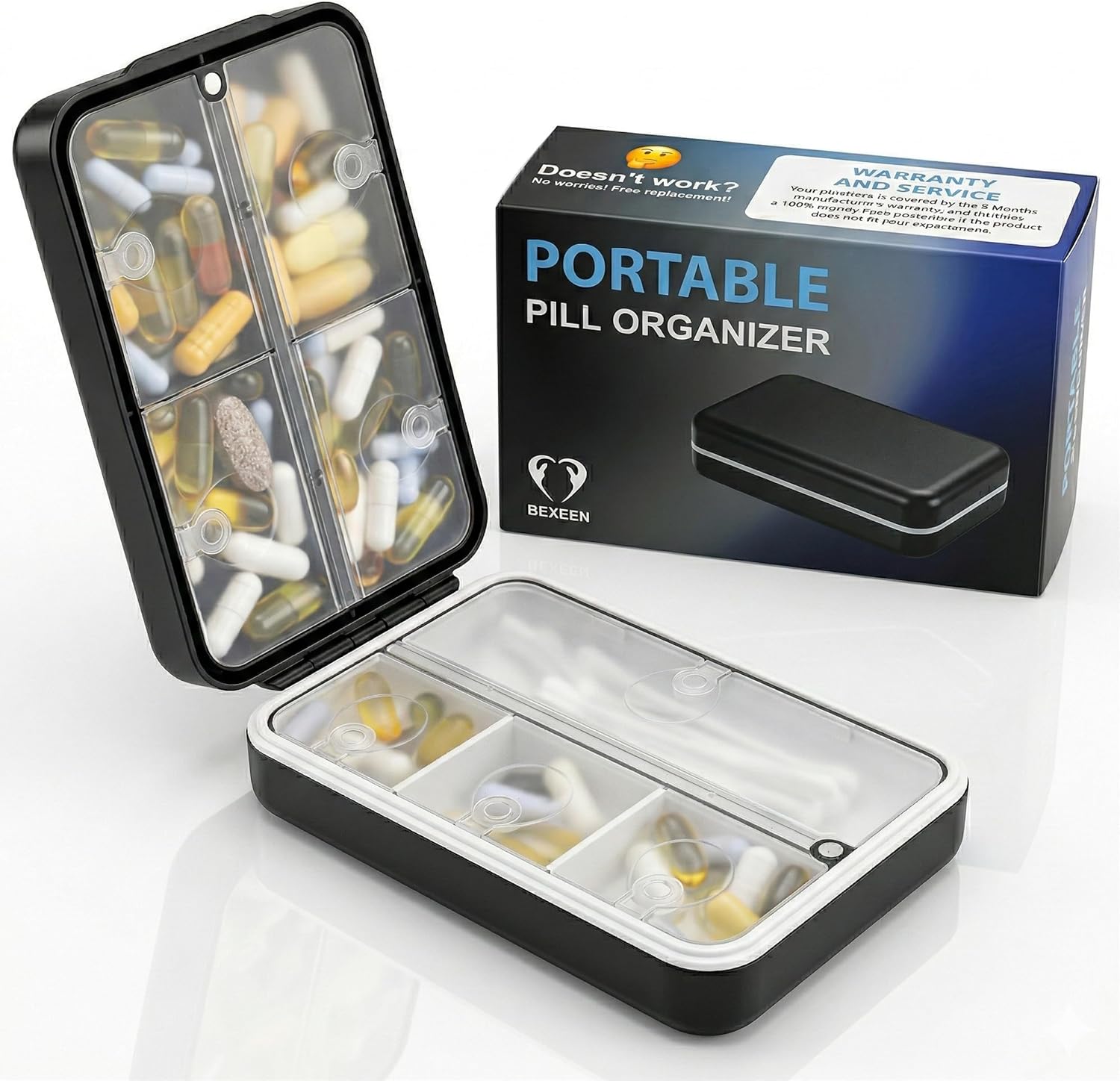 Travel Pill Organizer Box – Moisture Proof Case with Magnetic Closure, Large 8-Compartment Holder for Pills, Vitamins and Supplements, Reliable Medicine Organizer for Daily Use at Home or on the Go