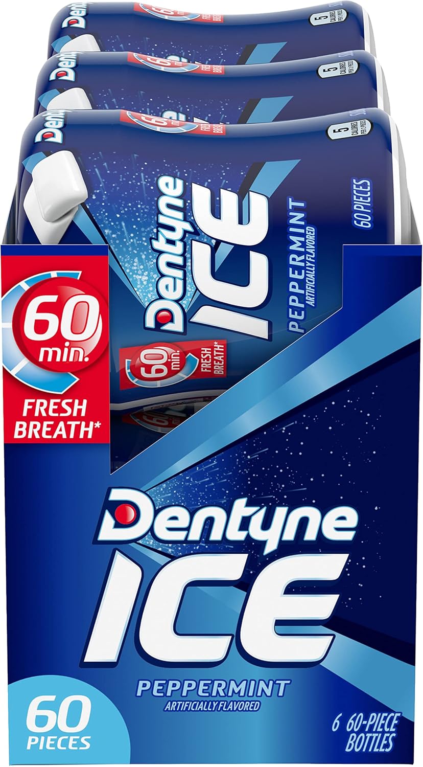 Dentyne Ice Peppermint Sugar-Free Chewing Gum, 6 Bottles of 60 Pieces (360 Total Pieces)