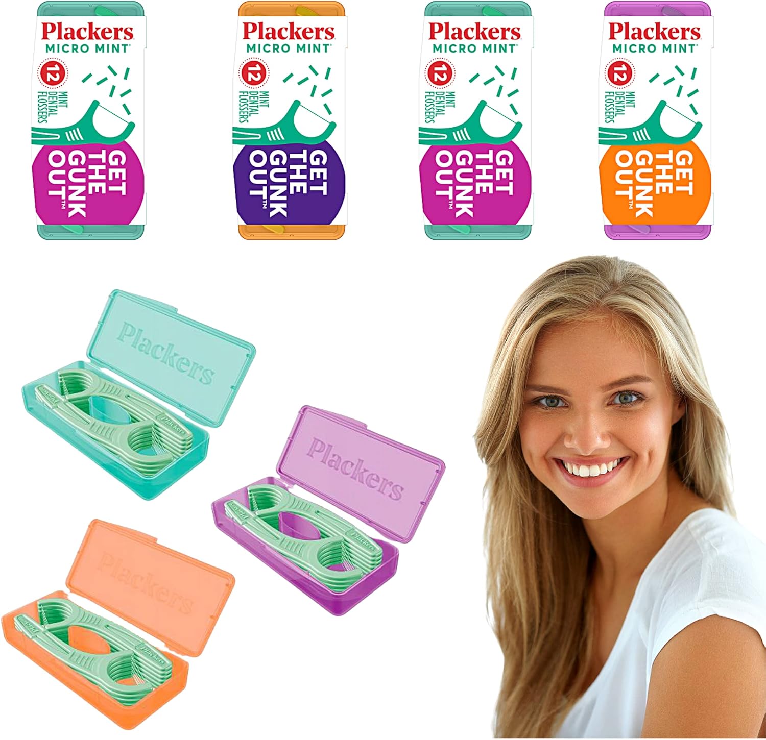 Plackers Micro 12 Count Flosser with Travel Case, Mint, 4-Pack