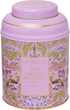 New English Teas Song Thrush & Berries Tea Caddy in Pink with 240 English Breakfast Teabags