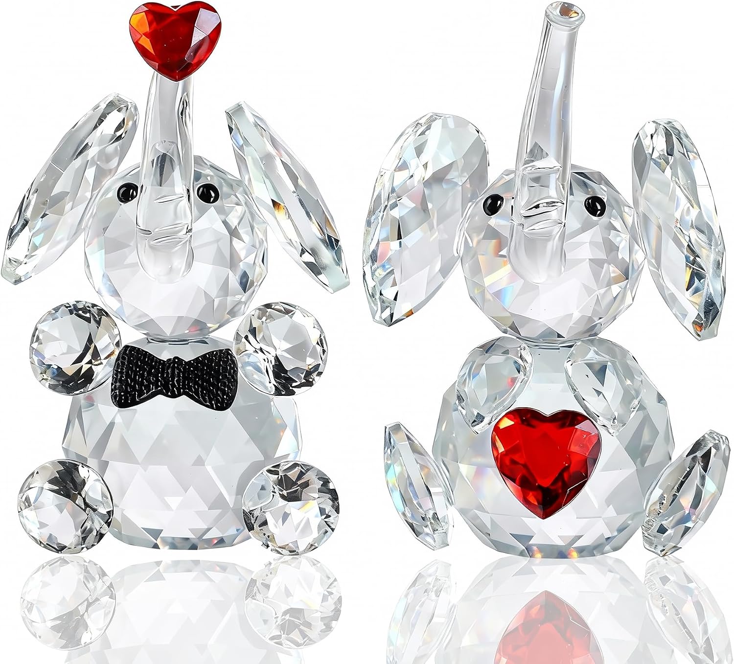 HDCRYSTALGIFTS Set 2 Crystal Elephant Figurines Gift for Women 3.5'' Miniature Glass Animals Collectible Valentine's Day Wedding Anniversary Tabletop Decoration