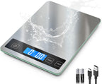Food Scale, 33lb Digital Kitchen Scale with Stainless Steel & Tempered Glass, USB Rechargeable, 1g/0.05oz Precise Weighing, Splash-Resistant and Sturdy Surface, for Cooking, Baking, Weight Loss