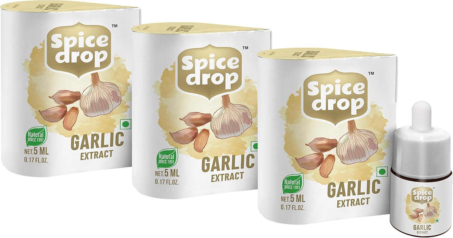 Spice Drop Natural Garlic Extract, for Soups, Pastas , Salads, 180 drops, pack of 3