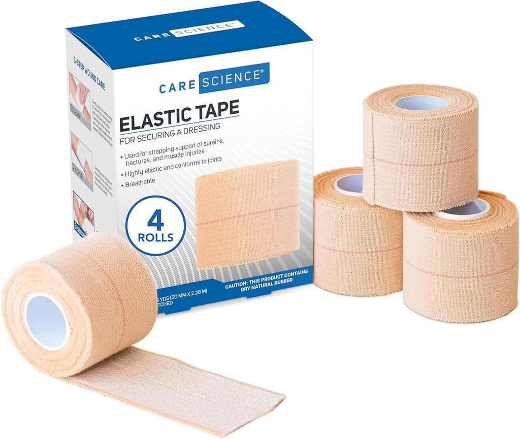 Care Science High Performance Elastic Self Adhesive Bandage Wrap Tape 2in x 2.5yds 4ct | Ideal for First Aid, Securing Bandages, Dressings, and Other Medical Devices